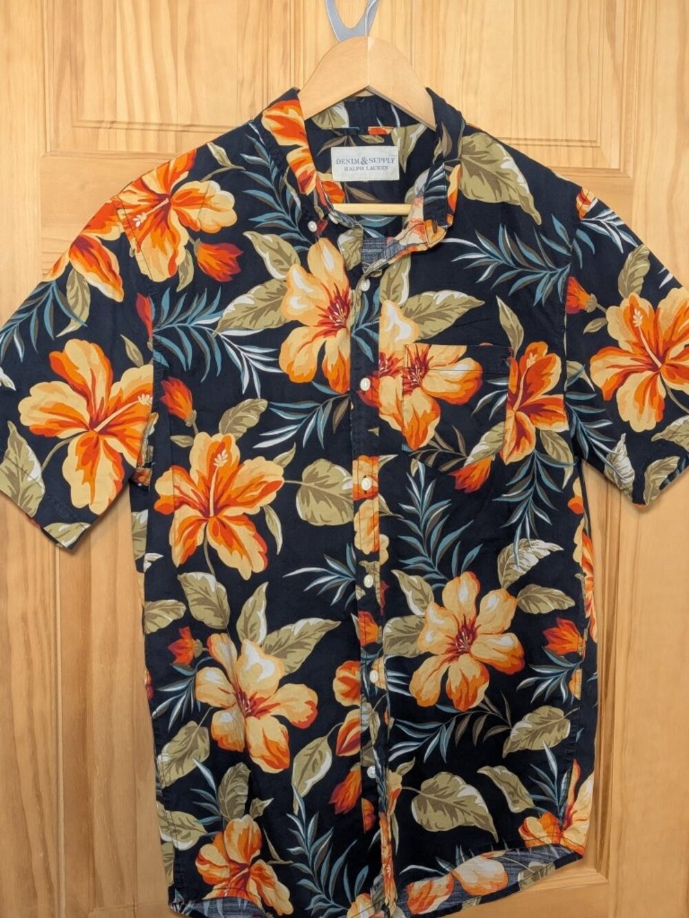 Denim Supply Ralph Lauren Mens M Hawaiian Shirt Floral Hibiscus Short Sleeve